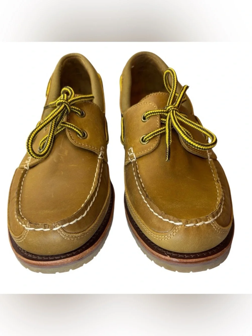 LANDSEND NWOT Mens Leather Boat Shoes Moccasins Grippy Sole Rugged Construction